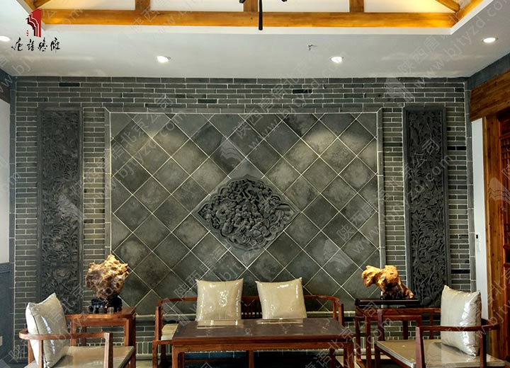 唐语砖雕茶室影壁